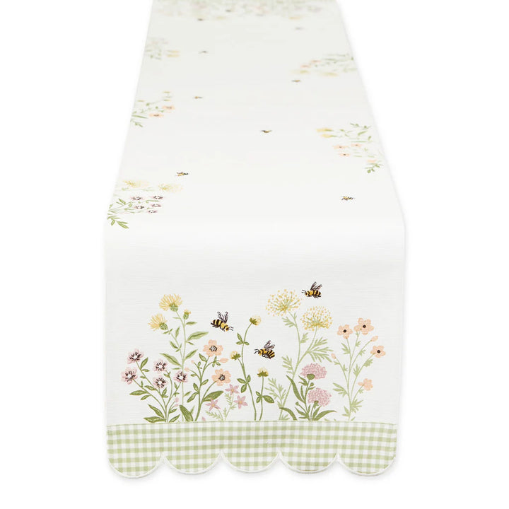 Floral and checkered table runner on a white background