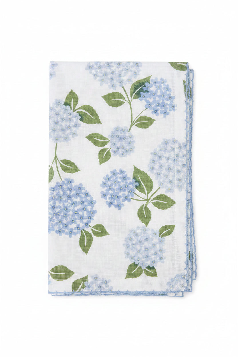 Napkin with hydrangea design on a white background