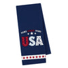 Navy blue towel with 'Home Sweet Home USA' text and star design. Towel is on a white background