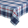 Blue and red checkered tablecloth on a white background