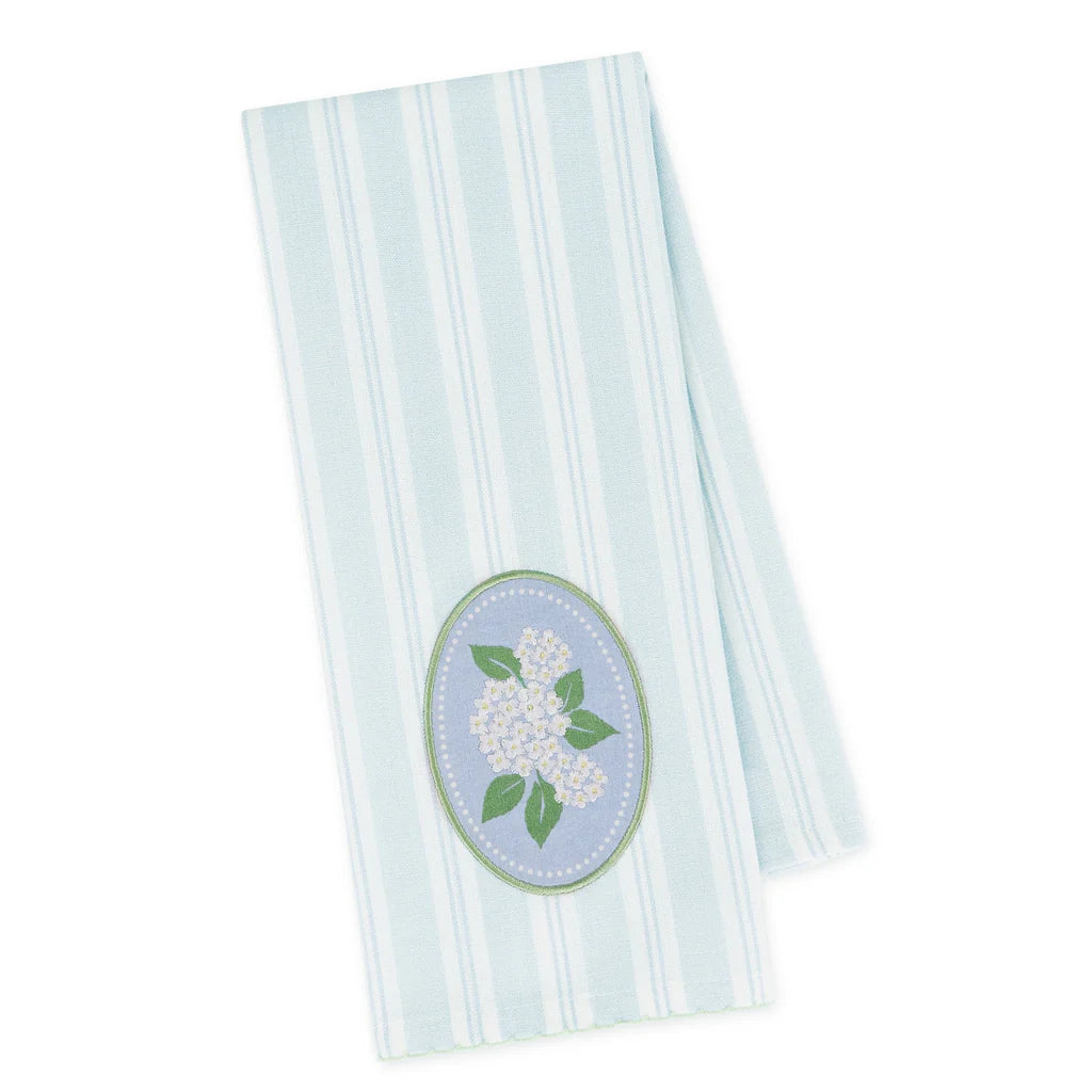 Striped towel with floral design on a white background