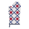 Oven mitt with red and blue star pattern on a white background