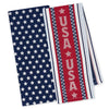 Two American flag-themed towels with star pattern and 'USA' text. Towels are featured on a white background.