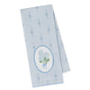 Light blue towel with floral design on a white background