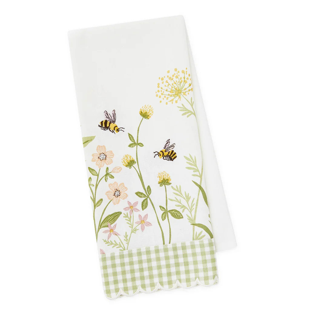 Spring Wildflowers Embellished Dishtowel