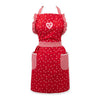 Red apron with white polka dots and a heart design on a white background