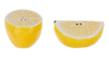 Two lemon salt and pepper shakers on a white background