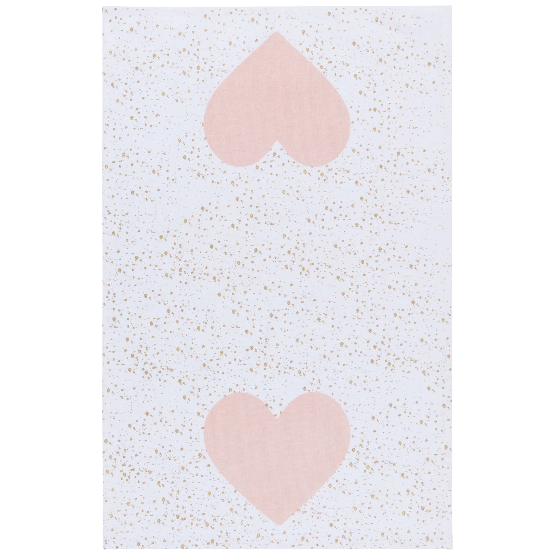 Two pink hearts on a white background with a subtle gold fleck pattern