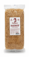 A 200g bag of Morgiana Kadayif Roasted Shredded Phyllo Dough, showing the golden-brown dough strands through a clear plastic packaging with a white label.