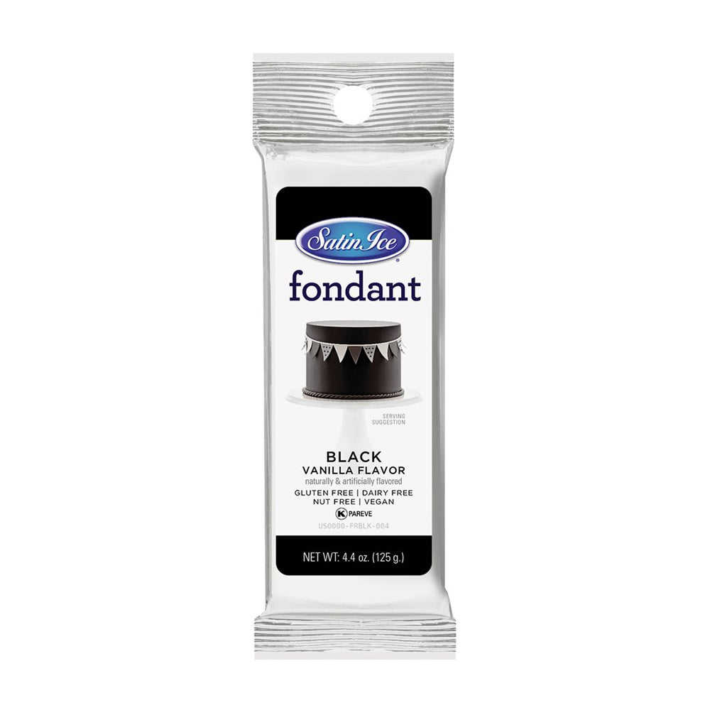 Pack of Satin Ice black fondant on a white background