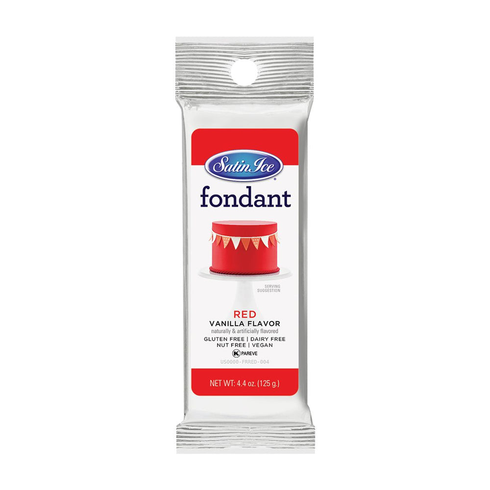 Pack of Satin Ice red vanilla fondant on a white background