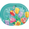 Floral design paper plate with tulips on a teal background