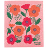 Floral patterned dishcloth with 'Ecologie danica' branding on a pink background