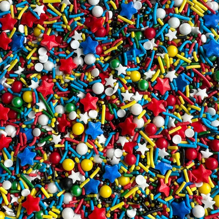 Colorful assortment of sprinkles in star-and round shapes