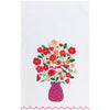 Kitchen dishtowel with floral design and 'mom' in a vase on a white background