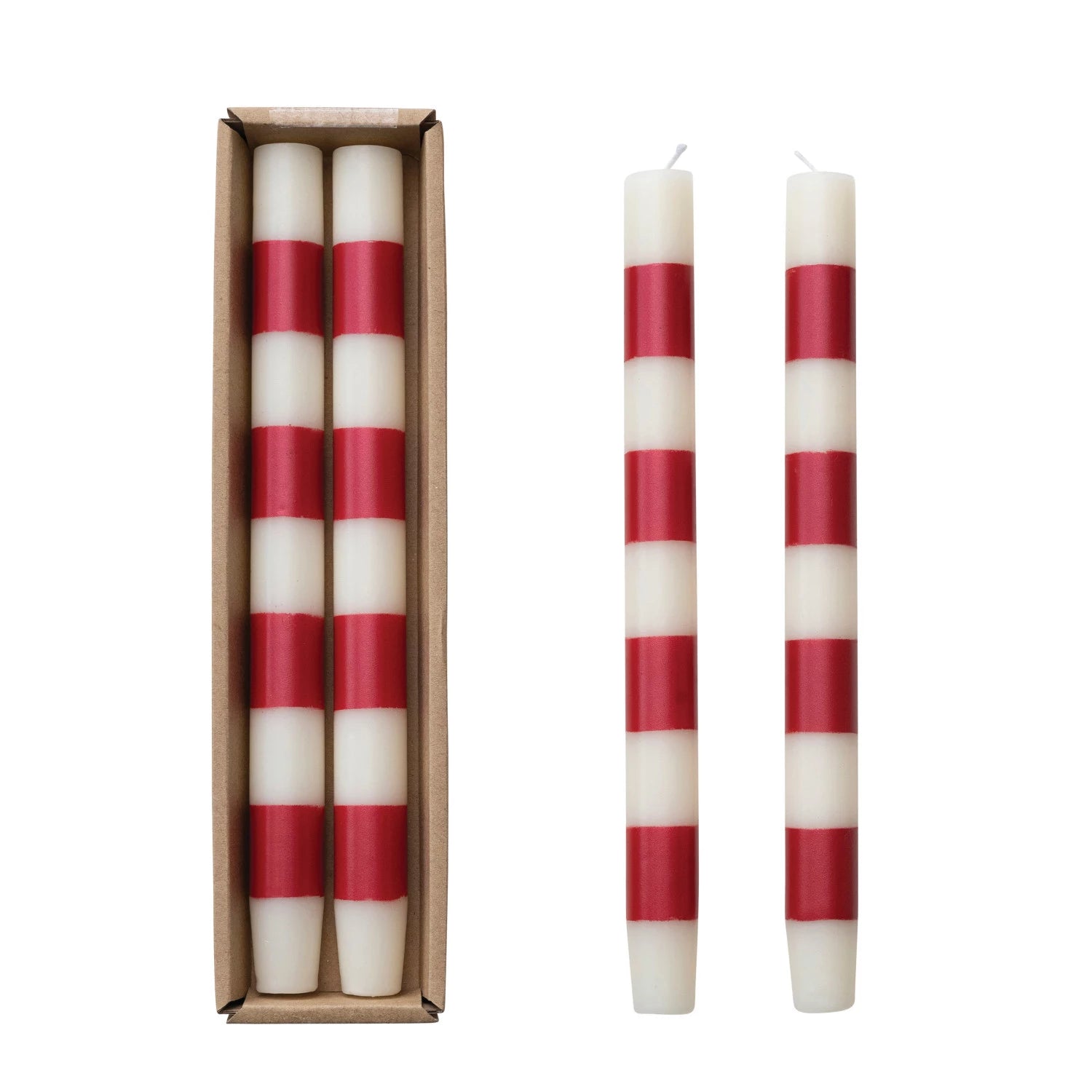 10" Unscented Taper Red/White Striped Candles Set of 2