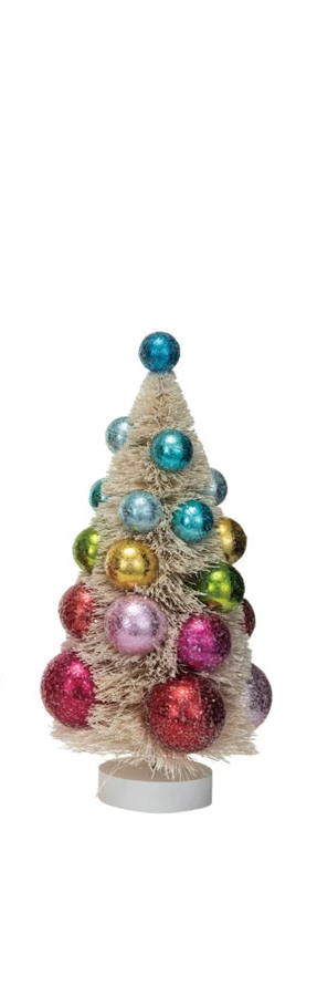 Sisal Bottle Brush Tree w/ Ornaments & Wood Base
