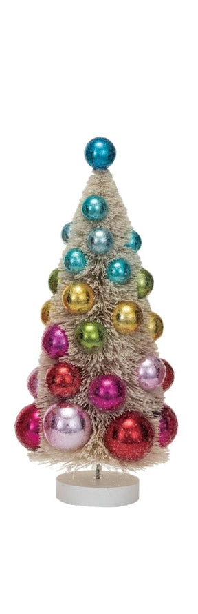 Sisal Bottle Brush Tree w/ Ornaments & Wood Base