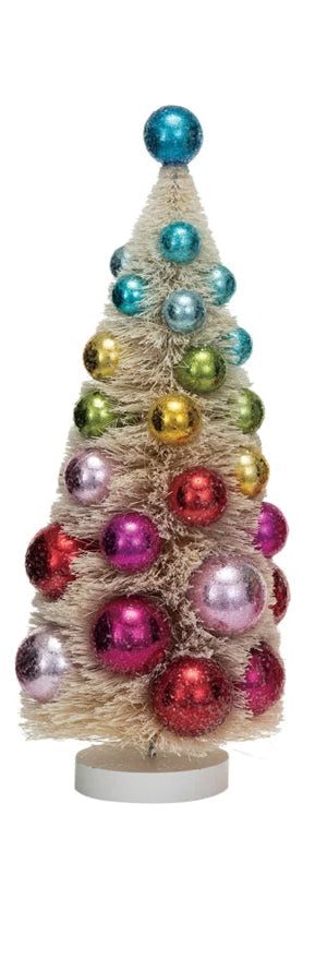 Sisal Bottle Brush Tree w/ Ornaments & Wood Base