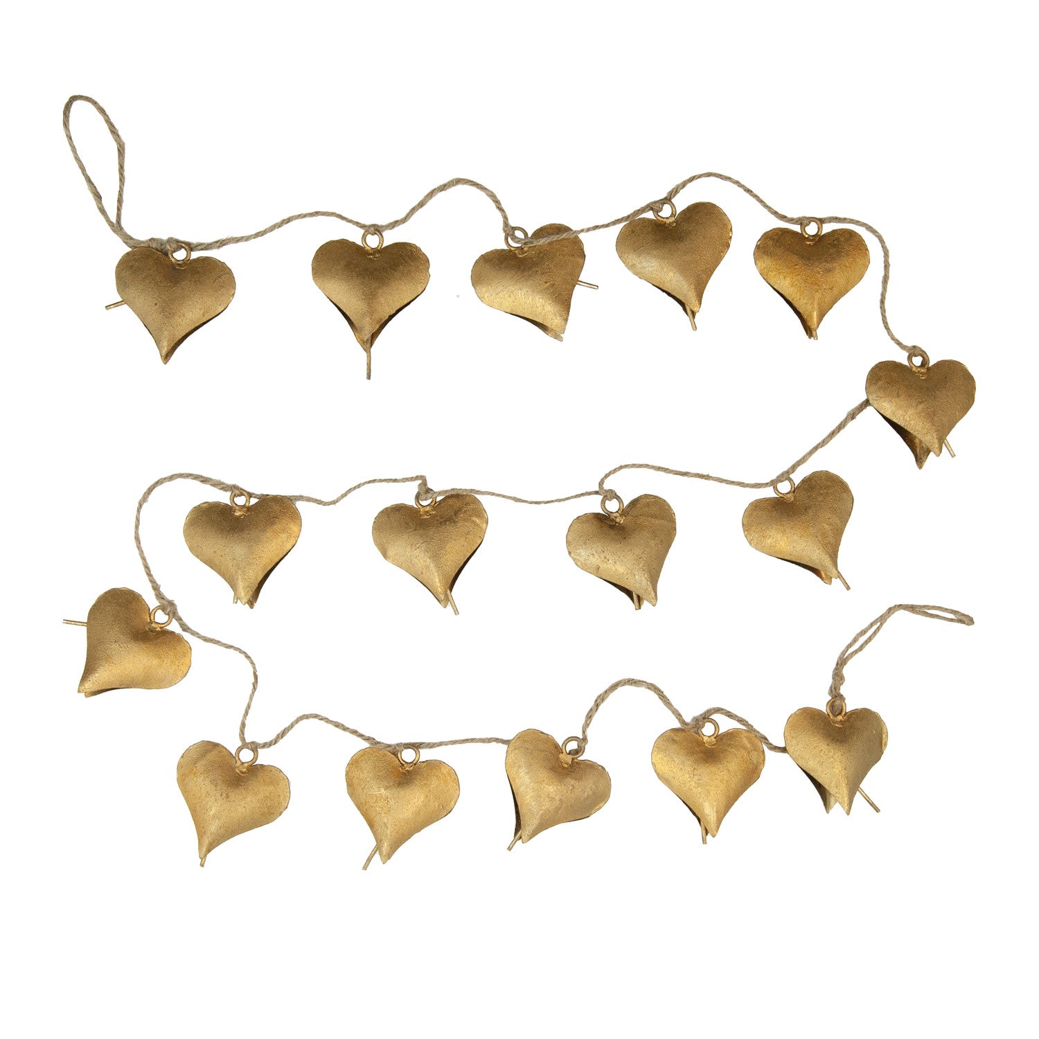 Gold heart-shaped garland on a white background