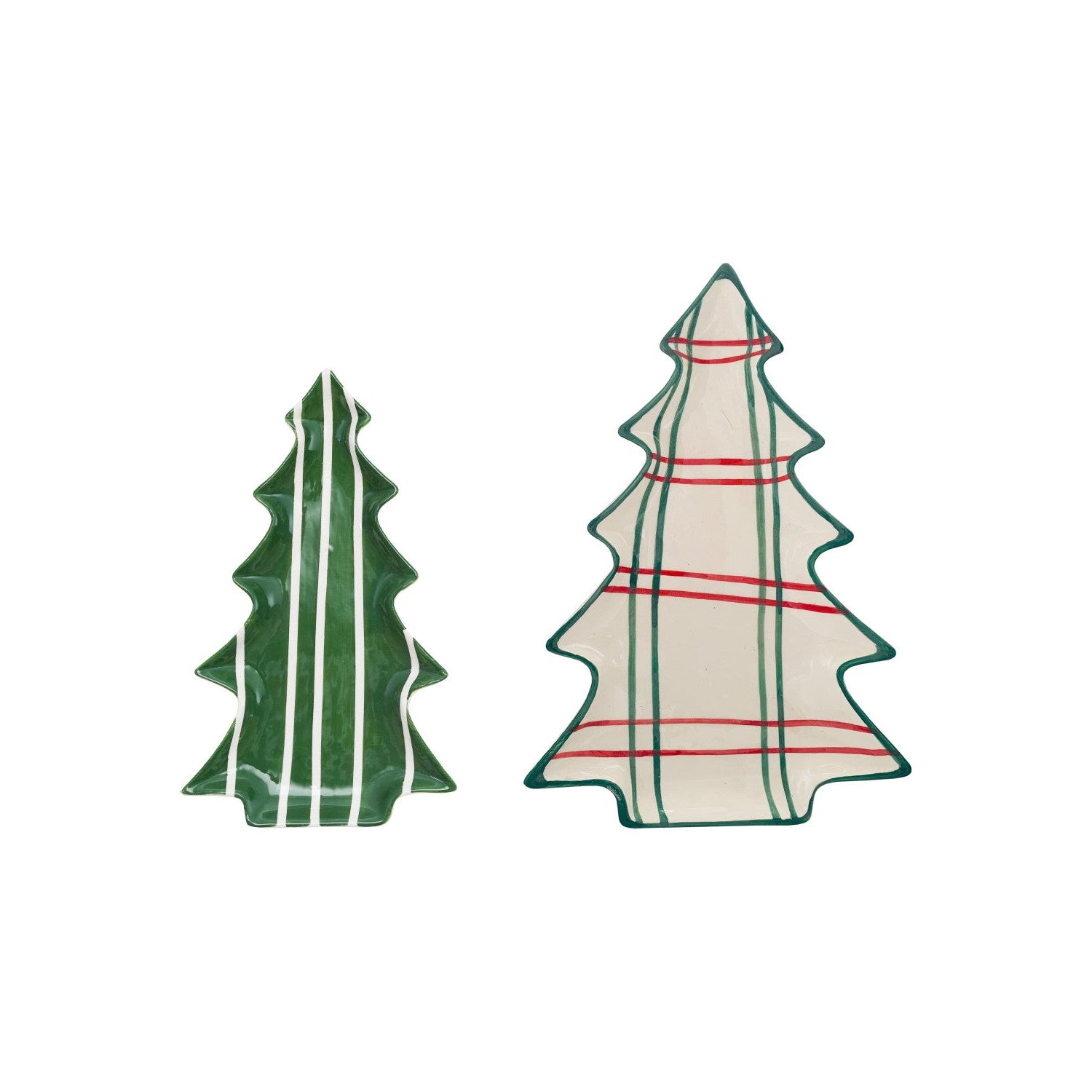 Hand-Painted Ceramic Tree Shaped Plates with Stripe Patterns, Set of 2