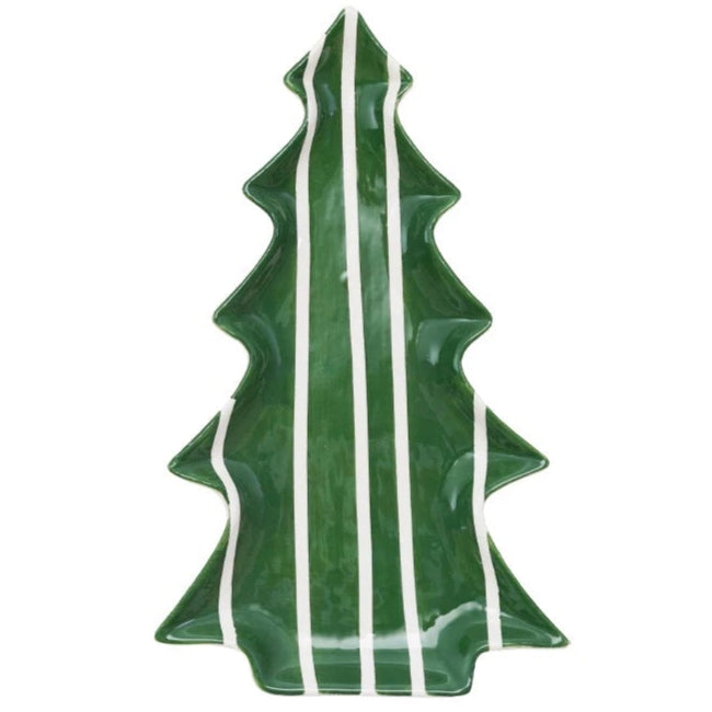 Hand-Painted Ceramic Tree Shaped Plate with Stripe Pattern