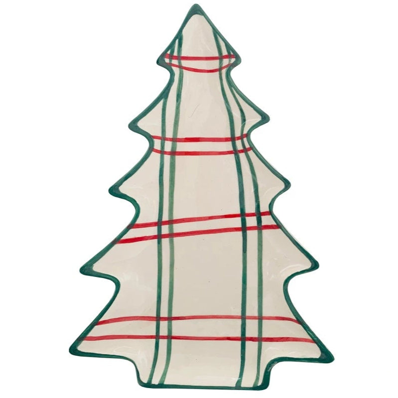 Hand-Painted Ceramic Tree Shaped Plate with Stripe Pattern