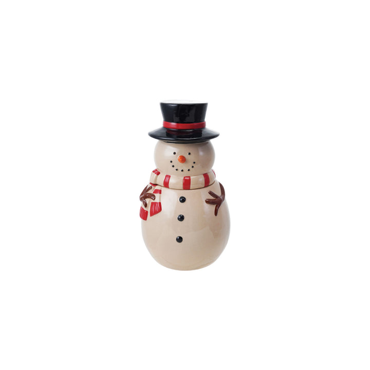 6-1/4" Round x 11"H Hand-Painted Stoneware Snowman Jar with Lid
