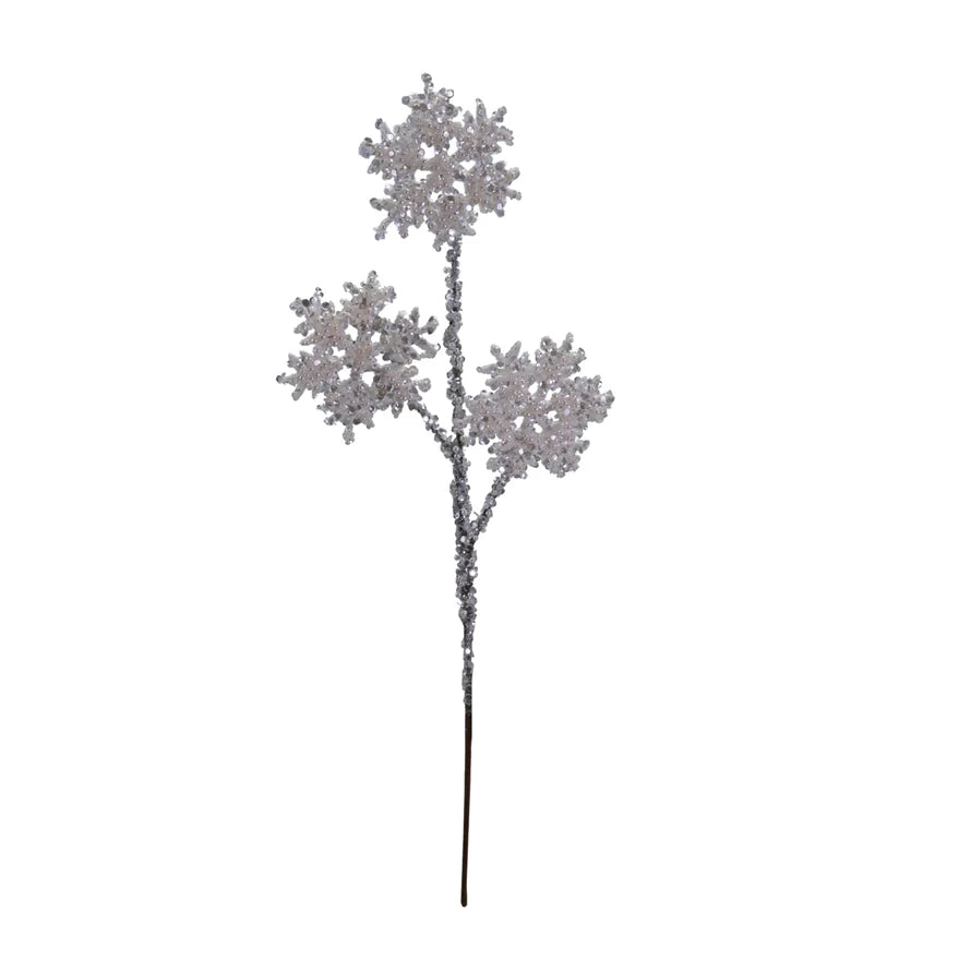 Snowflake Stem with Glitter & Faux Pearls Ice Finish