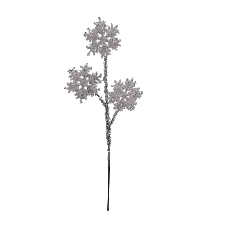 Snowflake Stem with Glitter & Faux Pearls Ice Finish