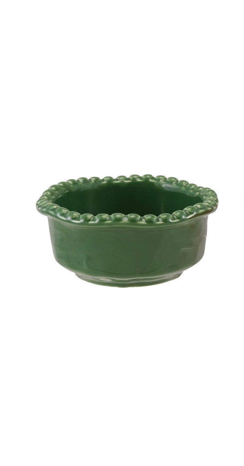 Green stoneware bowl on a white background