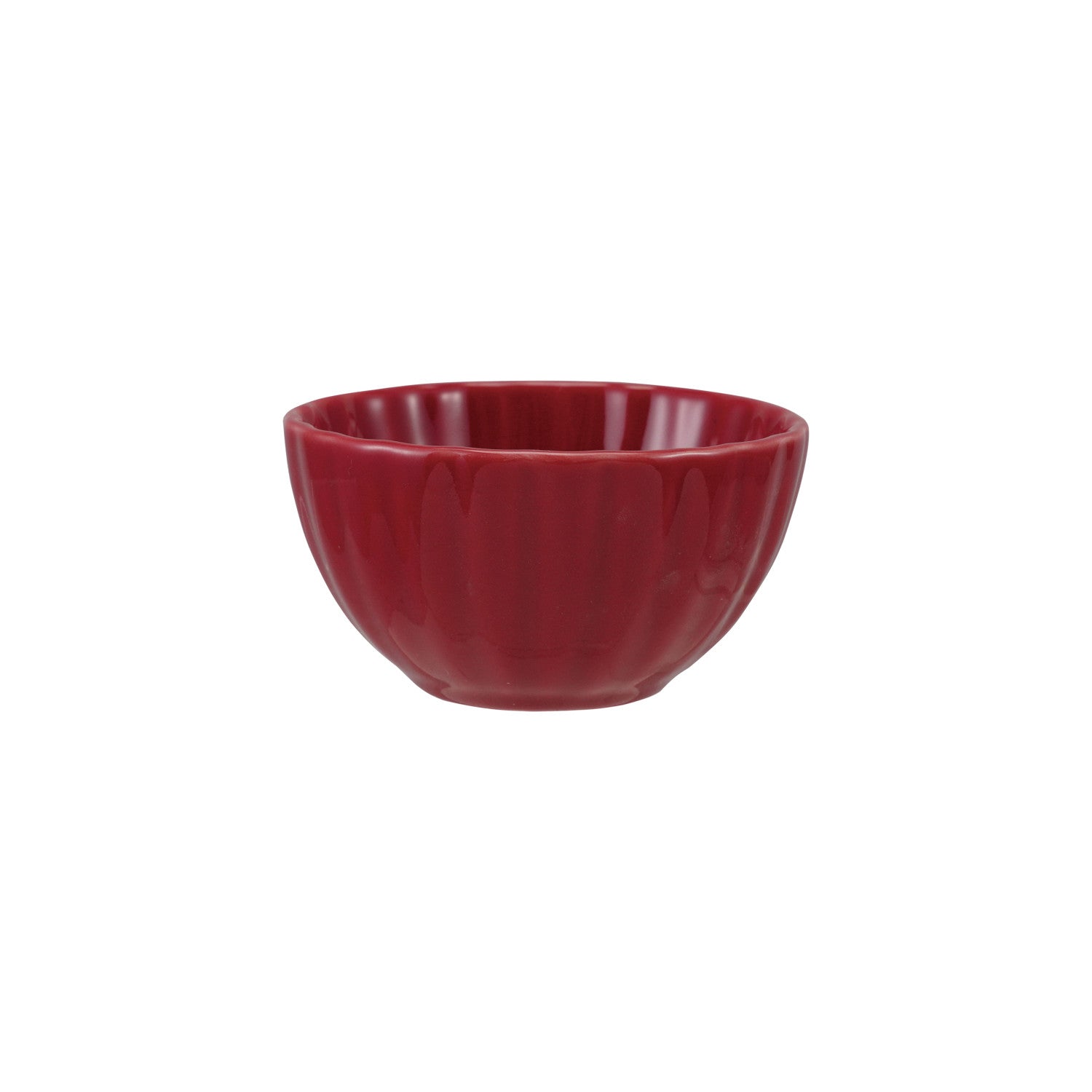 Red stoneware bowl on a white background