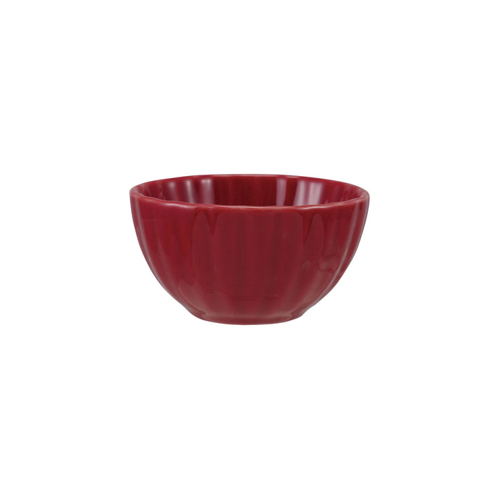 Red stoneware bowl on a white background