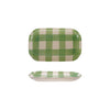 Green and white buffalo check tray, shown from two angles, on a white background 