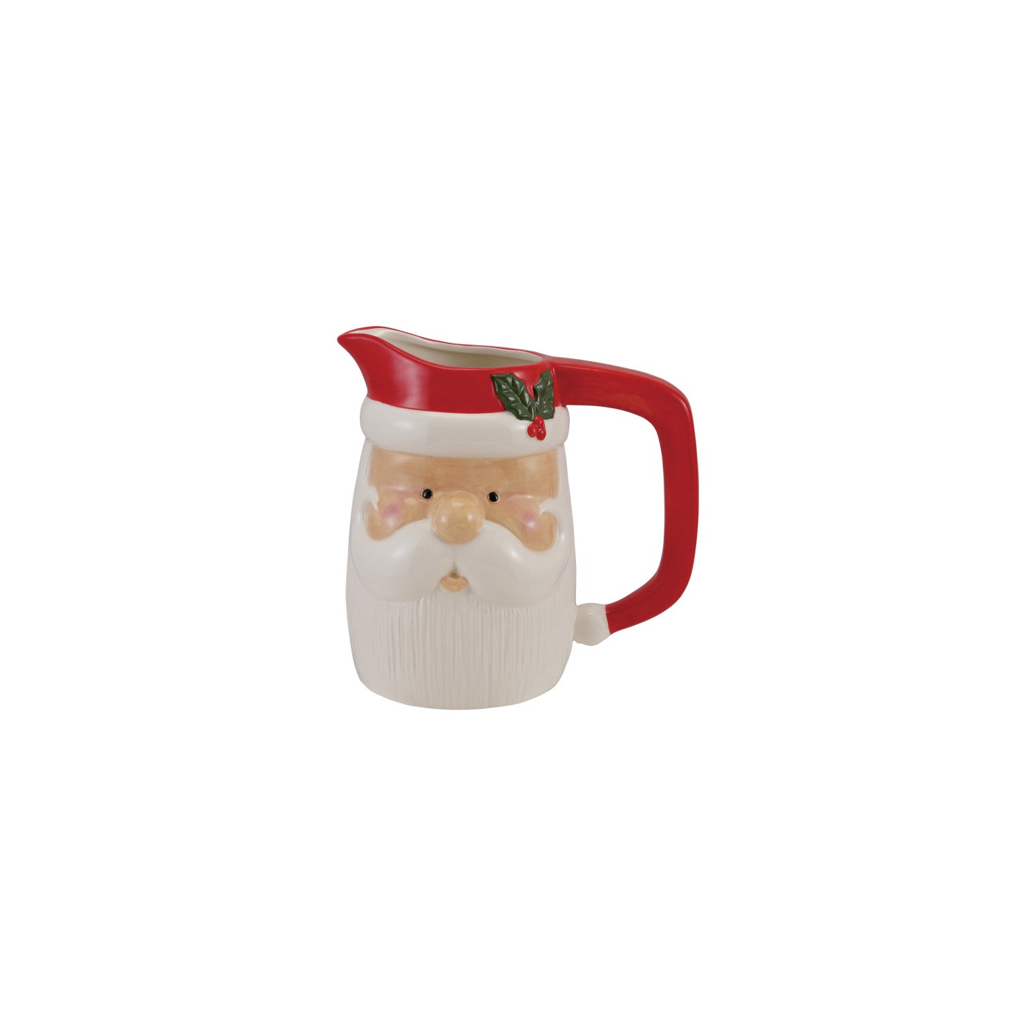 Santa Claus-shaped pitcher with a red handle on a white background