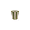 Green and white striped cup on a white background