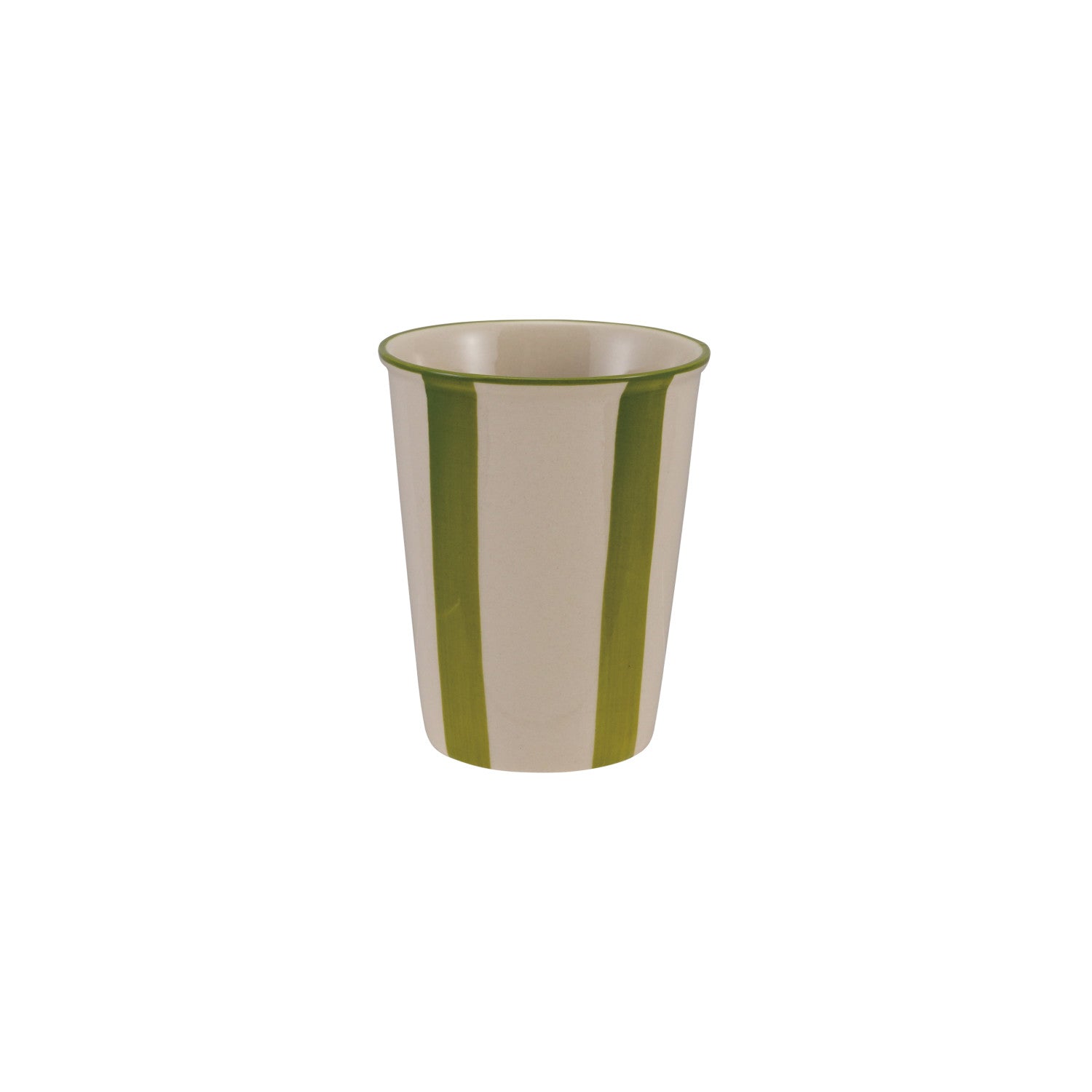 Green and striped striped cup on a white background
