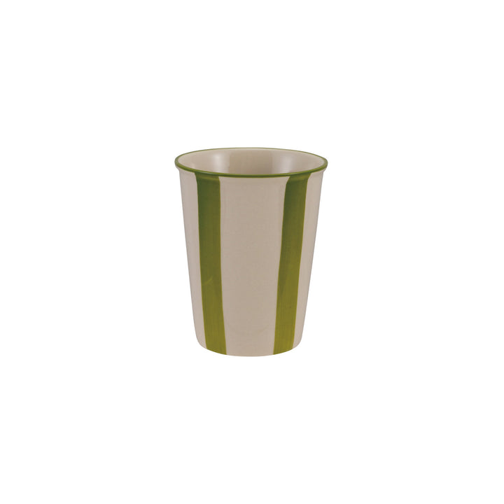Green and striped striped cup on a white background