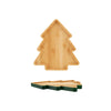 Wooden tree-shaped serving platter on a white background