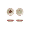 Four bowls with Christmas-themed designs on a white background