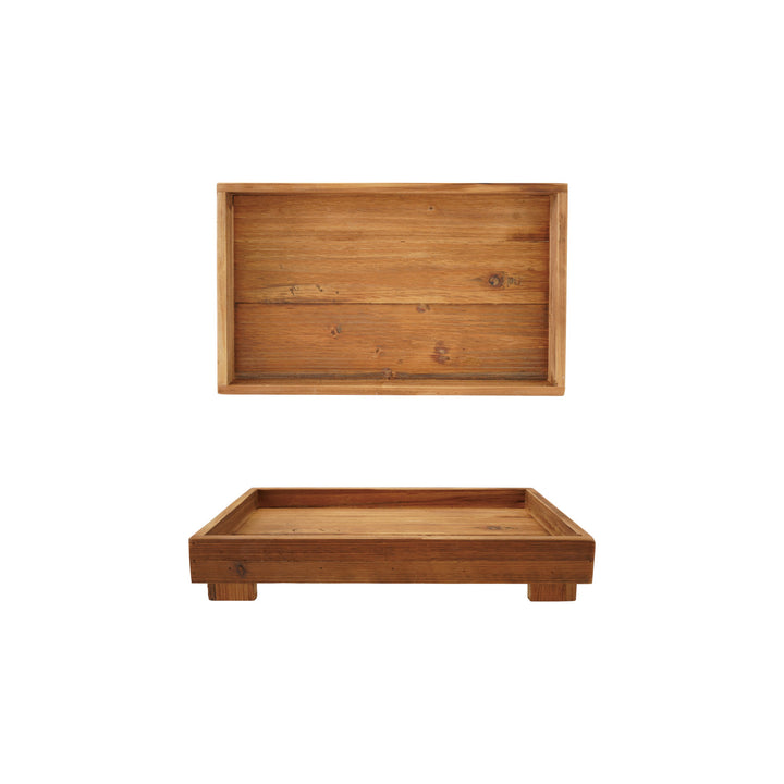 Wooden tray shown from two angles on a white background