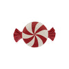 Red and white striped candy-shaped plate on a white background