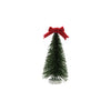 Small green Christmas tree with a red bow on a white background